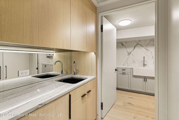 Interior, Kitchen, Marble Walls, Wood Texture Flooring