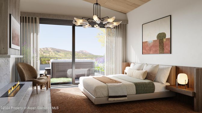 Bedroom, Chandelier, Fireplace, Interior