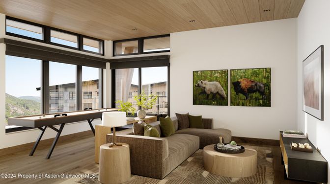 Home Office, Interior, Living room, Recessed Lighting, Wooden Ceilings, Wood Texture Flooring