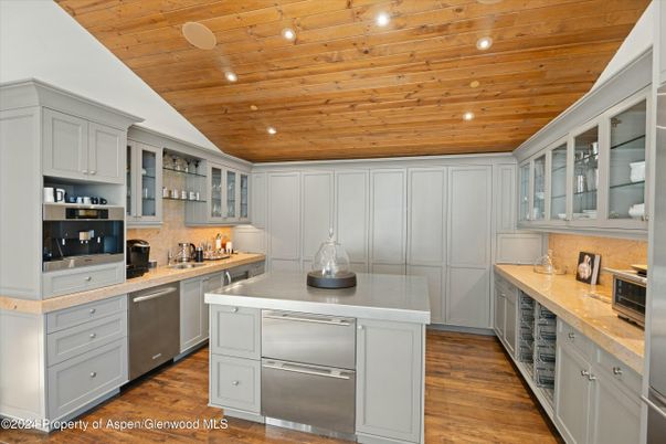 Interior, Kitchen, Recessed Lighting, Stainless Steel Appliances, Wooden Ceilings, Wood Texture Flooring