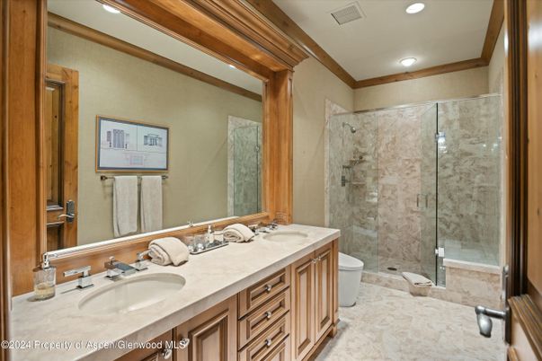 Bathroom, Dual Sink Vanities, Glass Shower, Interior, Recessed Lighting