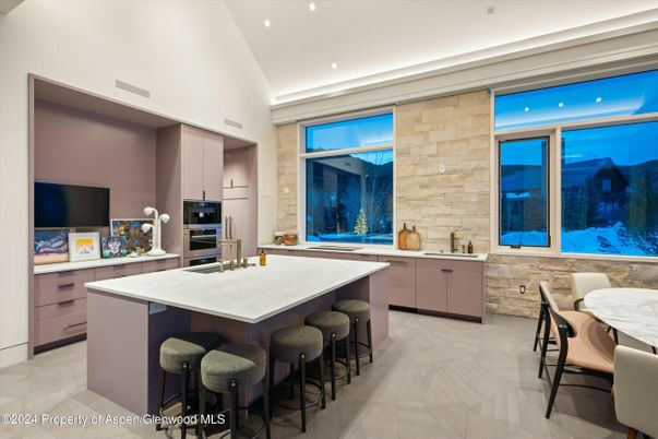 Interior, Kitchen, Recessed Lighting, Stainless Steel Appliances, Stone Walls