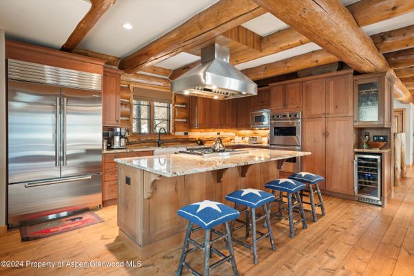 Interior, Kitchen, Recessed Lighting, Stainless Steel Appliances, Wooden Beams, Wood Texture Flooring