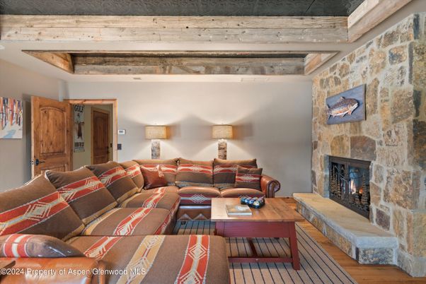 Fireplace, Interior, Living room, Stone Walls, Wooden Beams, Wood Texture Flooring