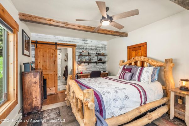 Bedroom, Interior, Stone Walls, Wooden Beams, Wood Texture Flooring