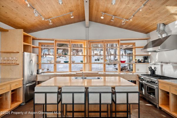 Interior, Kitchen, Recessed Lighting, Stainless Steel Appliances, Wooden Beams, Wooden Ceilings