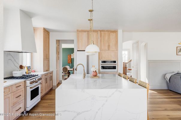 Interior, Kitchen, Pendant Lights, Stainless Steel Appliances, Wood Texture Flooring