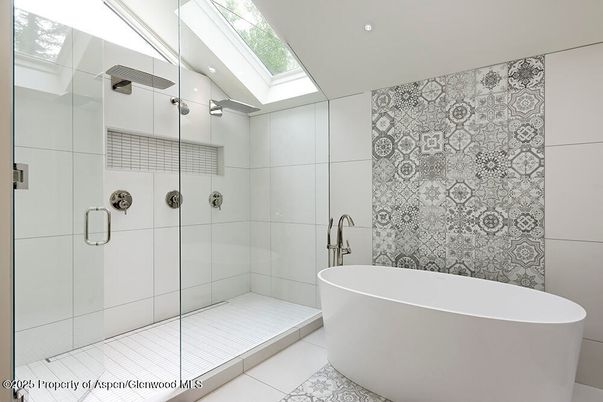 Bathroom, Free Standing Baths, Glass Shower, Interior, Recessed Lighting