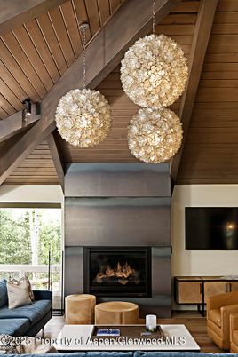 Fireplace, Interior, Living room, Pendant Lights, Wooden Ceilings