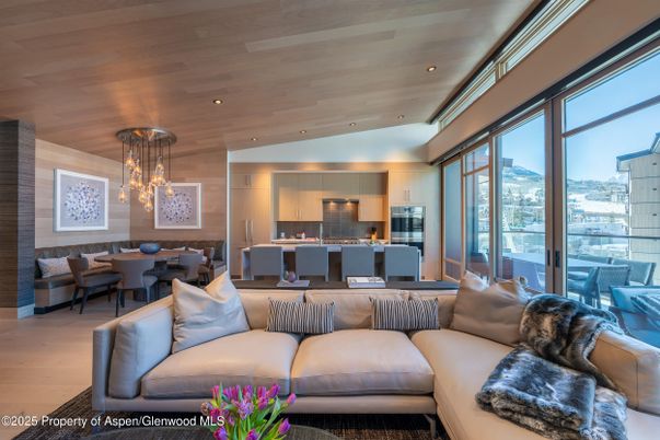 Dining room, Interior, Kitchen, Living room, Pendant Lights, Recessed Lighting, Stainless Steel Appliances, Wooden Ceilings, Wood Texture Flooring