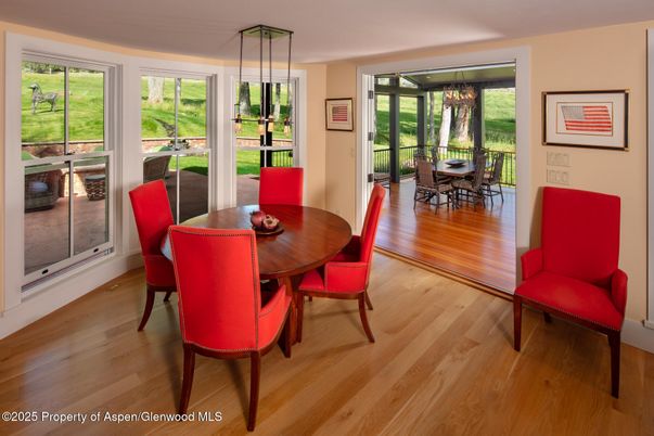 Dining room, Interior, Pendant Lights, Wood Texture Flooring