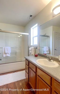 Bathroom, Glass Shower, Interior, Wood Texture Flooring