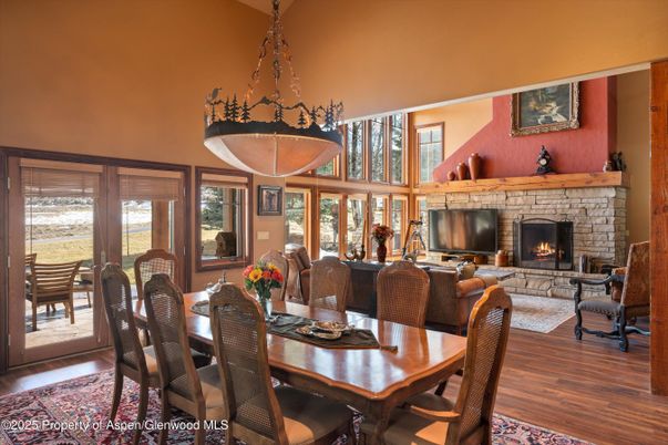 Chandelier, Dining room, Fireplace, Interior, Living room, Wood Texture Flooring