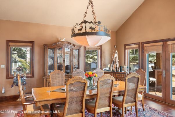 Dining room, Interior, Pendant Lights, Wood Texture Flooring
