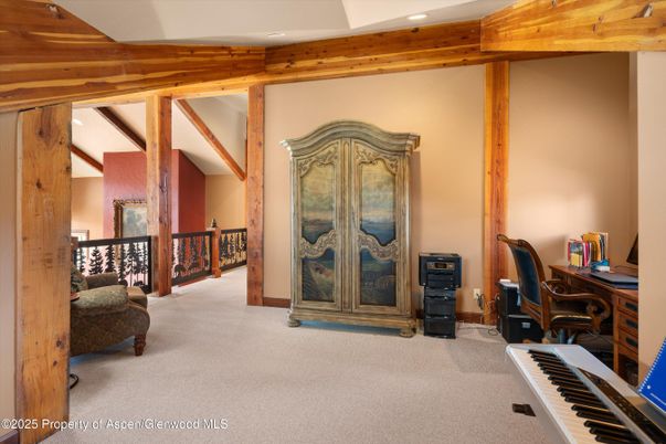 Home Office, Interior, Piano, Recessed Lighting, Wooden Beams