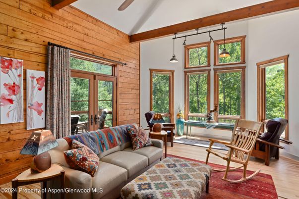 Interior, Living room, Pendant Lights, Wooden Beams, Wood Texture Flooring, Wooden Walls