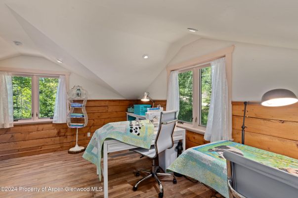 Home Office, Interior, Recessed Lighting, Wood Texture Flooring, Wooden Walls