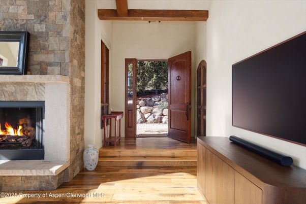 Fireplace, Interior, Stone Walls, Wooden Beams, Wood Texture Flooring