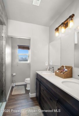 Bathroom, Dual Sink Vanities, Interior, Wood Texture Flooring