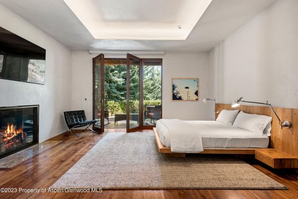 Bedroom, Fireplace, Interior, Wood Texture Flooring