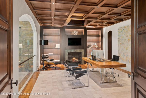 Fireplace, Home Office, Interior, Wooden Beams, Wooden Ceilings, Wooden Walls