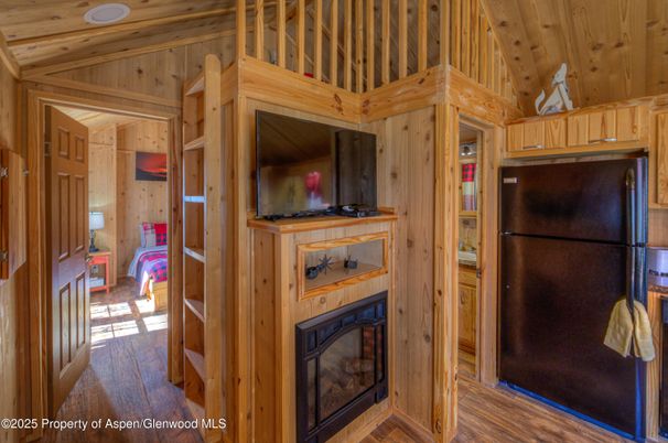 Bedroom, Fireplace, Interior, Wooden Ceilings, Wood Texture Flooring, Wooden Walls
