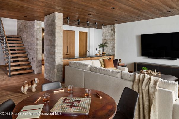 Dining room, Interior, Living room, Recessed Lighting, Wooden Ceilings, Wood Texture Flooring