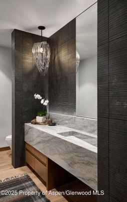 Bathroom, Chandelier, Interior, Wood Texture Flooring