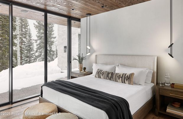 Bedroom, Interior, Pendant Lights, Wooden Ceilings, Wood Texture Flooring