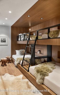 Bedroom, Interior, Recessed Lighting, Wooden Ceilings, Wood Texture Flooring, Wooden Walls