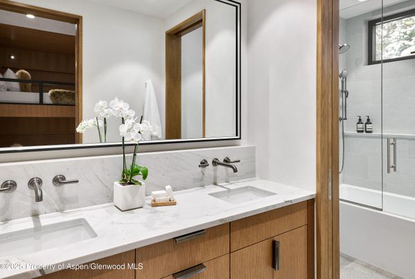 Bathroom, Dual Sink Vanities, Glass Shower, Interior, Recessed Lighting