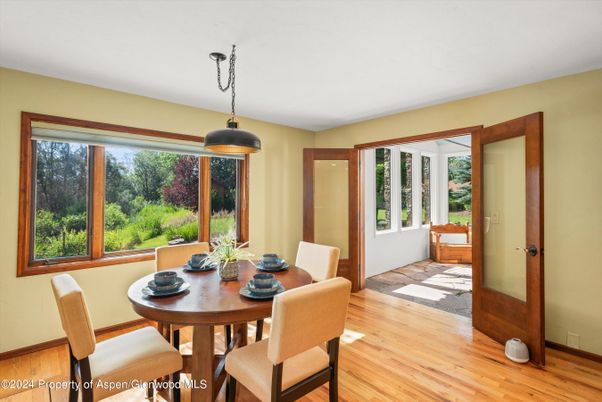 Dining room, Interior, Pendant Lights, Wood Texture Flooring