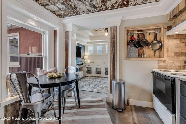 Dining room, Interior, Recessed Lighting, Stone Walls