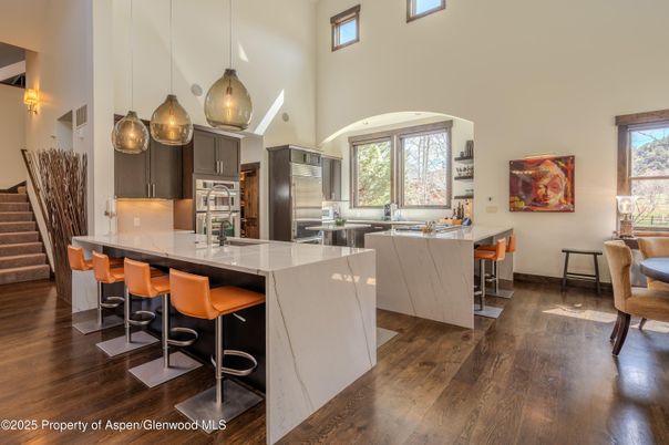 Interior, Kitchen, Pendant Lights, Stainless Steel Appliances, Wood Texture Flooring