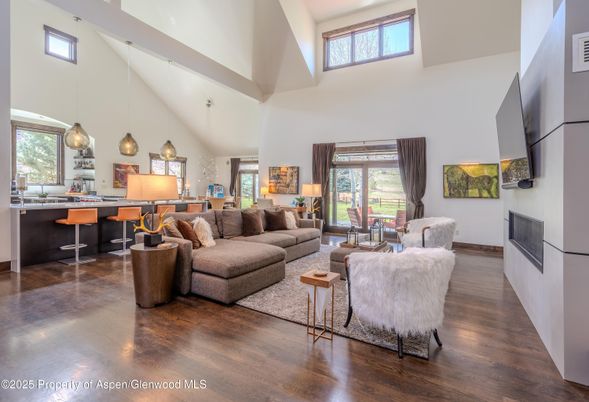 Interior, Kitchen, Living room, Pendant Lights, Wood Texture Flooring