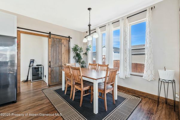 Dining room, Interior, Pendant Lights, Wood Texture Flooring