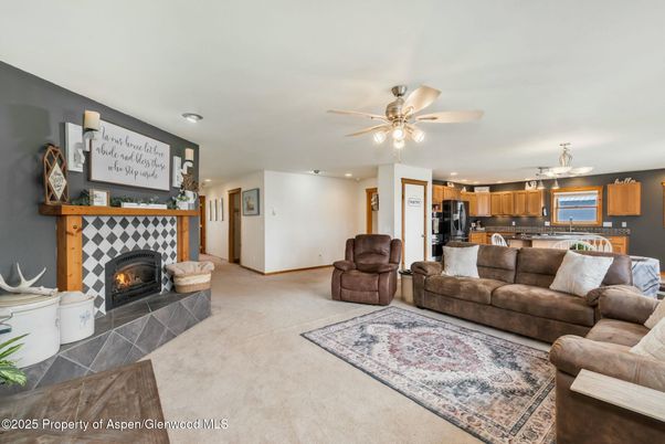 Fireplace, Interior, Kitchen, Living room, Recessed Lighting