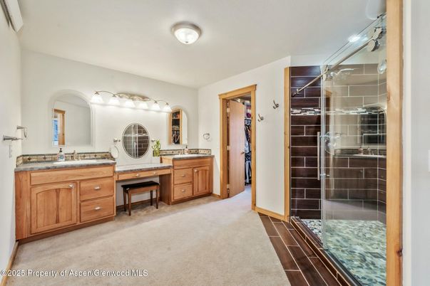 Bathroom, Dual Sink Vanities, Glass Shower, Interior