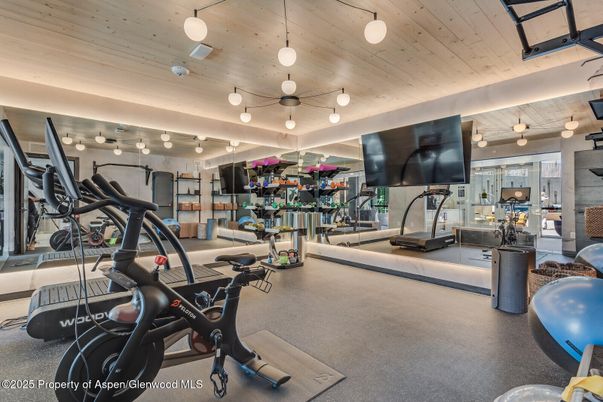 Fitness Equipment, Gym, Interior, Pendant Lights, Wooden Ceilings