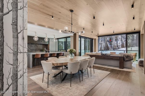 Dining room, Interior, Living room, Pendant Lights, Wooden Ceilings, Wood Texture Flooring