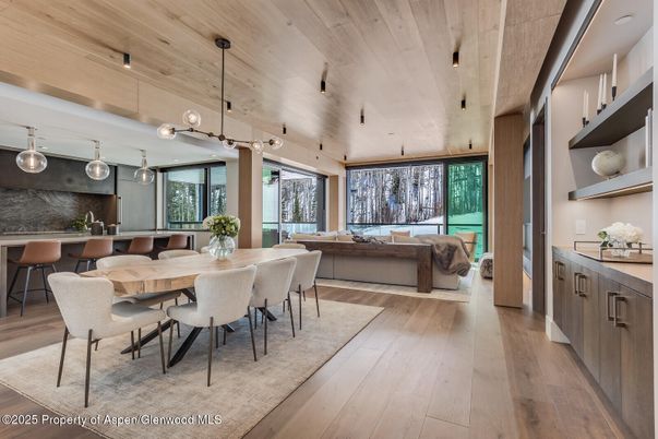 Dining room, Interior, Living room, Pendant Lights, Wooden Ceilings, Wood Texture Flooring