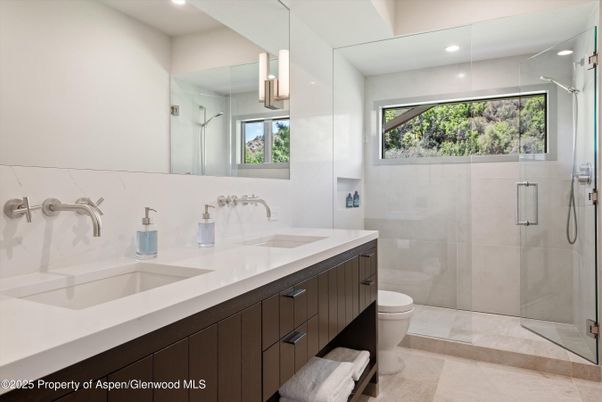 Bathroom, Dual Sink Vanities, Glass Shower, Interior, Recessed Lighting