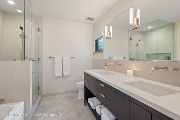 Bathroom, Dual Sink Vanities, Glass Shower, Interior, Recessed Lighting