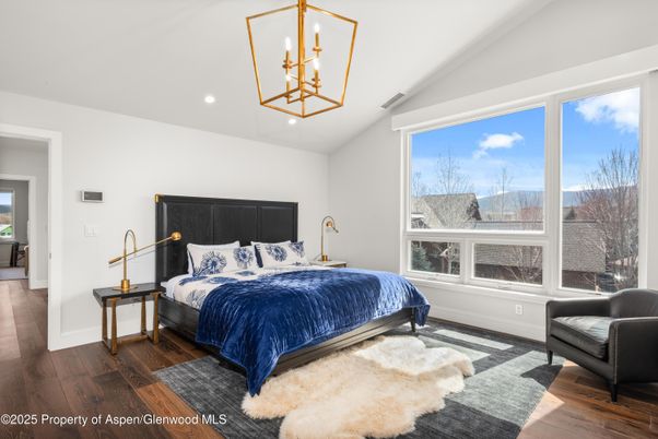 Bedroom, Interior, Pendant Lights, Recessed Lighting, Wood Texture Flooring
