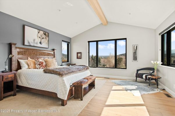 Bedroom, Interior, Recessed Lighting, Wooden Beams, Wood Texture Flooring