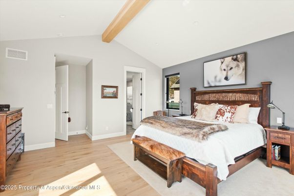 Bedroom, Interior, Recessed Lighting, Wooden Beams, Wood Texture Flooring