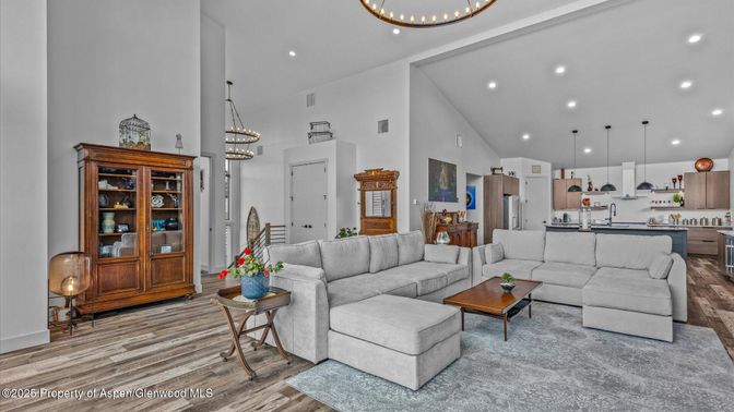 Interior, Kitchen, Living room, Pendant Lights, Recessed Lighting, Wood Texture Flooring