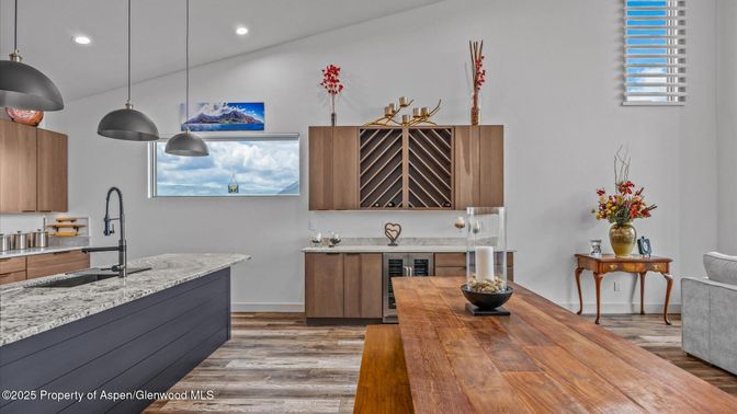 Interior, Kitchen, Pendant Lights, Recessed Lighting, Wood Texture Flooring