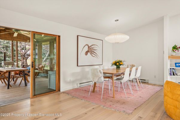 Dining room, Interior, Pendant Lights, Wood Texture Flooring