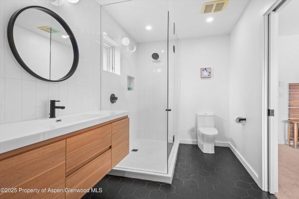 Bathroom, Dual Sink Vanities, Glass Shower, Interior, Recessed Lighting